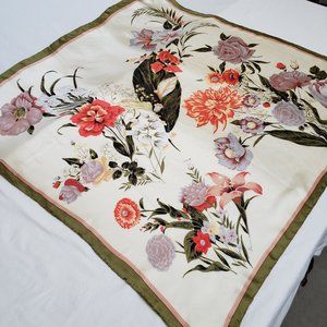 Beautiful Unknown Designer Silk Scarf-100% Silk-41x41-Floral Flowers